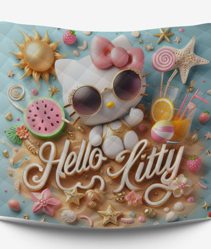 Summer quilt sets - Cool Hello Kitty cotton quilting 3D bedroom - Cute quilt and pillowcase - Lusy Store LLC