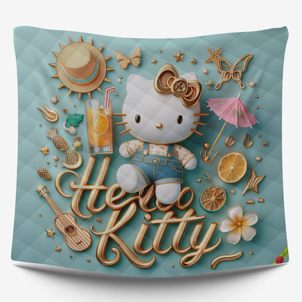 Summer quilt sets - Cool summer Hello Kitty cotton quilting 3D bedroom - Cute quilt and pillowcase - Lusy Store LLC