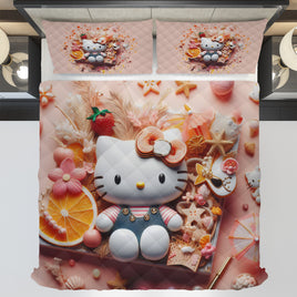 Summer quilt sets - Hello Kitty cotton quilting 3D bedroom - Cute quilt and pillowcase - Lusy Store LLC