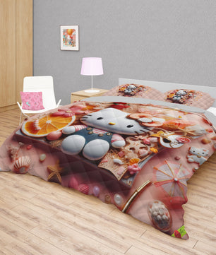Summer quilt sets - Hello Kitty cotton quilting 3D bedroom - Cute quilt and pillowcase - Lusy Store LLC