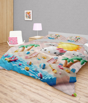 Summer quilt sets - Hello Kitty cotton quilting 3D bedroom - Cute quilt and pillowcase - Lusy Store LLC