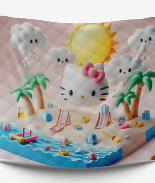 Summer quilt sets - Hello Kitty cotton quilting 3D bedroom - Cute quilt and pillowcase - Lusy Store LLC