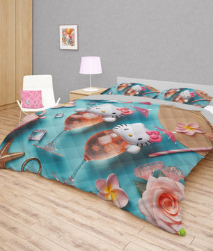 Summer quilt sets - Hello Kitty cotton quilting 3D cute bedroom - Coastal quilt and pillowcase - Lusy Store LLC