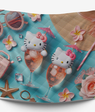 Summer quilt sets - Hello Kitty cotton quilting 3D cute bedroom - Coastal quilt and pillowcase - Lusy Store LLC