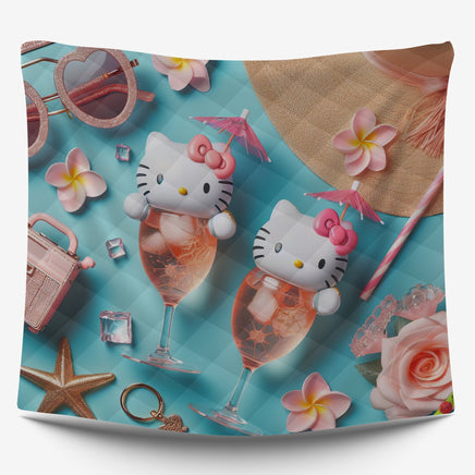 Summer quilt sets - Hello Kitty cotton quilting 3D cute bedroom - Coastal quilt and pillowcase - Lusy Store LLC