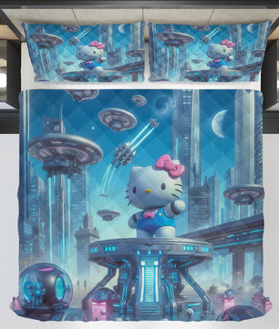 Summer quilt sets - Hello Kitty cotton quilting 3D cute bedroom - New city quilt and pillowcase - Lusy Store LLC