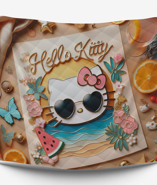 Summer quilt sets - Hello Kitty cotton quilting 3D cute bedroom - Orange quilt and pillowcase - Lusy Store LLC