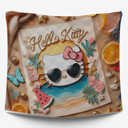 Summer quilt sets - Hello Kitty cotton quilting 3D cute bedroom - Orange quilt and pillowcase - Lusy Store LLC