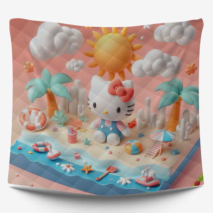 Summer quilt sets - Hello Kitty cotton quilting 3D cute bedroom - quilt and pillowcase - Lusy Store LLC