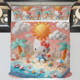 Summer quilt sets - Hello Kitty cotton quilting 3D cute bedroom - quilt and pillowcase - Lusy Store LLC