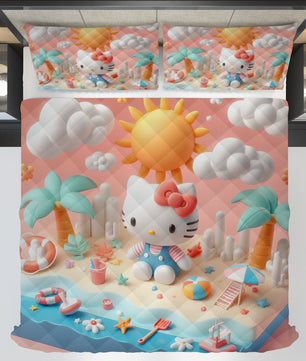 Summer quilt sets - Hello Kitty cotton quilting 3D cute bedroom - quilt and pillowcase - Lusy Store LLC