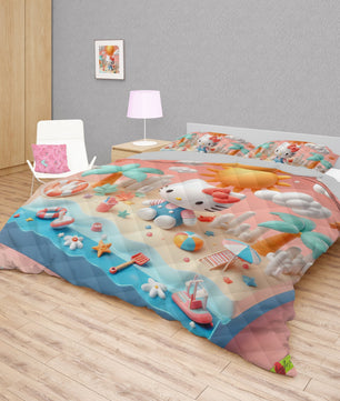 Summer quilt sets - Hello Kitty cotton quilting 3D cute bedroom - quilt and pillowcase - Lusy Store LLC
