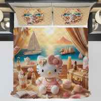 Summer quilt sets - Hello Kitty cotton quilting sunset 3D bedroom - Cute quilt and pillowcase - Lusy Store LLC