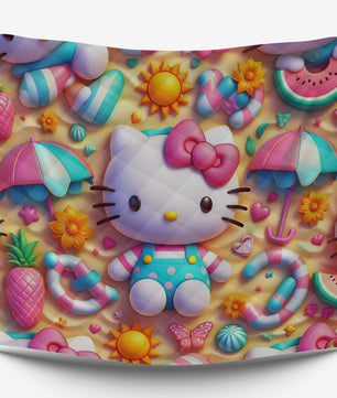 Summer quilt sets - Hello Kitty cotton quilting under the sand 3D bedroom - Cute quilt and pillowcase - Lusy Store LLC