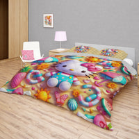 Summer quilt sets - Hello Kitty cotton quilting under the sand 3D bedroom - Cute quilt and pillowcase - Lusy Store LLC