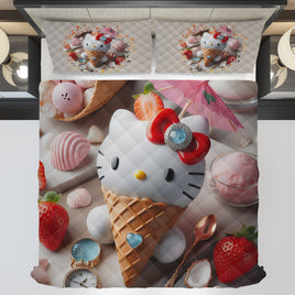 Summer quilt sets - Ice cream Hello Kitty cotton quilting 3D bedroom - Cute quilt and pillowcase - Lusy Store LLC