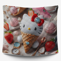 Summer quilt sets - Ice cream Hello Kitty cotton quilting 3D bedroom - Cute quilt and pillowcase - Lusy Store LLC