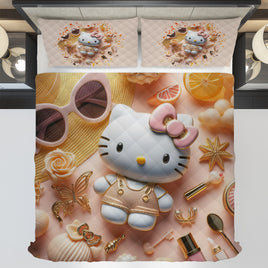 Summer quilt sets - Luxury Hello Kitty cotton quilting 3D bedroom - Cute quilt and pillowcase - Lusy Store LLC
