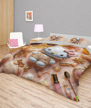 Summer quilt sets - Luxury Hello Kitty cotton quilting 3D bedroom - Cute quilt and pillowcase - Lusy Store LLC