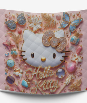 Summer quilt sets - Pink luxury Hello Kitty cotton quilting 3D bedroom - Cute quilt and pillowcase - Lusy Store LLC