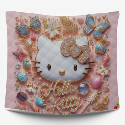 Summer quilt sets - Pink luxury Hello Kitty cotton quilting 3D bedroom - Cute quilt and pillowcase - Lusy Store LLC