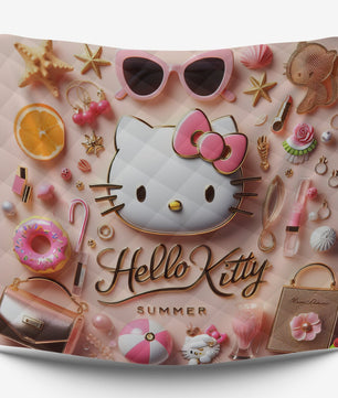 Summer quilt sets - Pink luxury Hello Kitty cotton quilting 3D bedroom - Cute quilt and pillowcase - Lusy Store LLC