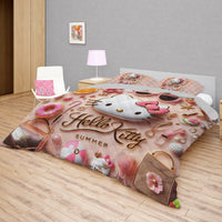 Summer quilt sets - Pink luxury Hello Kitty cotton quilting 3D bedroom - Cute quilt and pillowcase - Lusy Store LLC