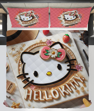 Summer quilt sets - Strawberry Hello Kitty cotton quilting 3D bedroom - Cute quilt and pillowcase - Lusy Store LLC