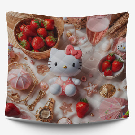 Summer quilt sets - Strawberry Hello Kitty cotton quilting 3D bedroom - Cute quilt and pillowcase - Lusy Store LLC