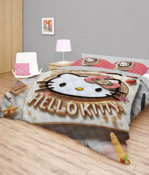 Summer quilt sets - Strawberry Hello Kitty cotton quilting 3D bedroom - Cute quilt and pillowcase - Lusy Store LLC