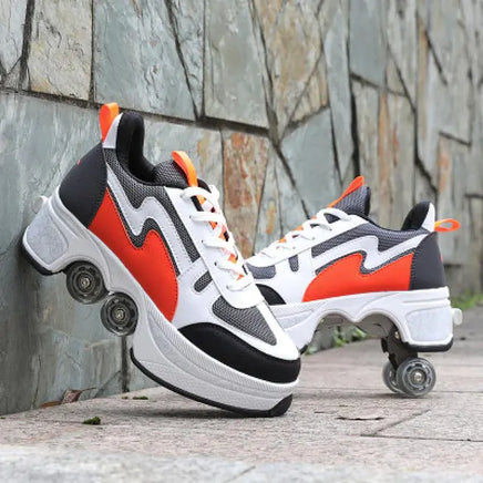 Casual Sneakers Walk Roller Skates Orange White 41