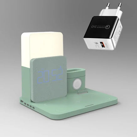 LED Light Bedside Lamp Qi Wireless Charger Dock Aero Blue-EU Plug