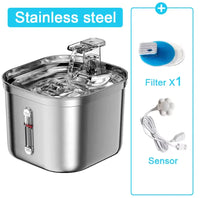 Ultra-Quiet Stainless Steel Cat Fountain with Automatic Sensor & Filter Silver 2.2L-sensor