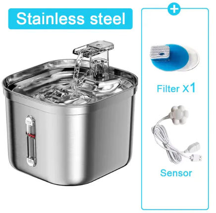 Ultra-Quiet Stainless Steel Cat Fountain with Automatic Sensor & Filter Silver 2.2L-sensor