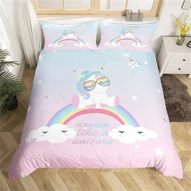 Unicorn Duvet Cover Cute Cartoon Bedding Set Rainbow Stripes Animals Girls Gifts for Bedroom Decorations - Lusy Store LLC