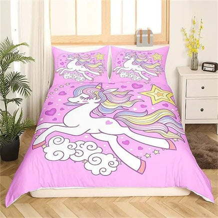 Unicorn Duvet Cover Cute Cartoon Bedding Set Rainbow Stripes Animals Girls Gifts for Bedroom Decorations - Lusy Store LLC