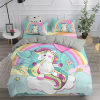 Unicorn Duvet Cover Cute Cartoon Bedding Set Rainbow Stripes Animals Girls Gifts for Bedroom Decorations - Lusy Store LLC
