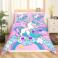 Unicorn Duvet Cover Cute Cartoon Bedding Set Rainbow Stripes Animals Girls Gifts for Bedroom Decorations - Lusy Store LLC