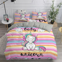 Unicorn Duvet Cover Cute Cartoon Bedding Set Rainbow Stripes Animals Girls Gifts for Bedroom Decorations - Lusy Store LLC