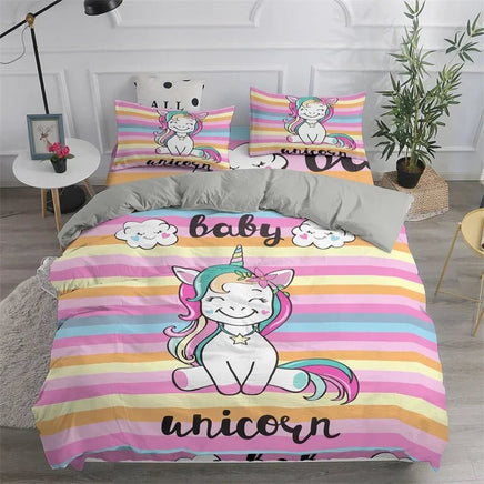 Unicorn Duvet Cover Cute Cartoon Bedding Set Rainbow Stripes Animals Girls Gifts for Bedroom Decorations - Lusy Store LLC