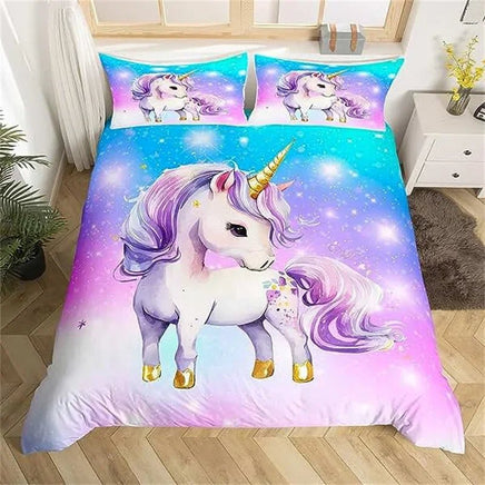 Unicorn Duvet Cover Cute Cartoon Bedding Set Rainbow Stripes Animals Girls Gifts for Bedroom Decorations - Lusy Store LLC