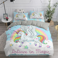 Unicorn Duvet Cover Cute Cartoon Bedding Set Rainbow Stripes Animals Girls Gifts for Bedroom Decorations - Lusy Store LLC