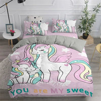 Unicorn Duvet Cover Cute Cartoon Bedding Set Rainbow Stripes Animals Girls Gifts for Bedroom Decorations - Lusy Store LLC