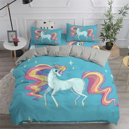 Unicorn Duvet Cover Cute Cartoon Bedding Set Rainbow Stripes Animals Girls Gifts for Bedroom Decorations - Lusy Store LLC