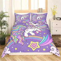 Unicorn Duvet Cover Cute Cartoon Bedding Set Rainbow Stripes Animals Girls Gifts for Bedroom Decorations - Lusy Store LLC