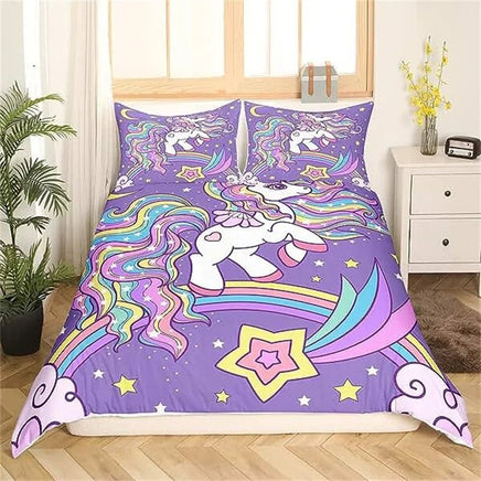 Unicorn Duvet Cover Cute Cartoon Bedding Set Rainbow Stripes Animals Girls Gifts for Bedroom Decorations - Lusy Store LLC