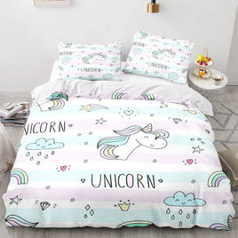 Unicorn Duvet Cover Set Single Double Twin Size Home Decor Cute Unicorn Bed Linen Kawaii Bedding Set - Lusy Store LLC