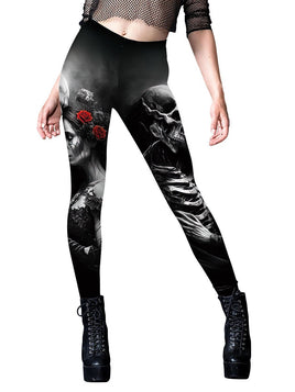 Women's Halloween Horror Hand Digital Print Yoga Leggings with Elastic Waistband - Lusy Store LLC