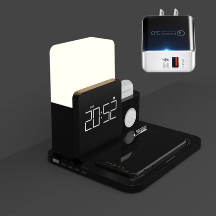 LED Light Bedside Lamp Qi Wireless Charger Dock Black-US Plug