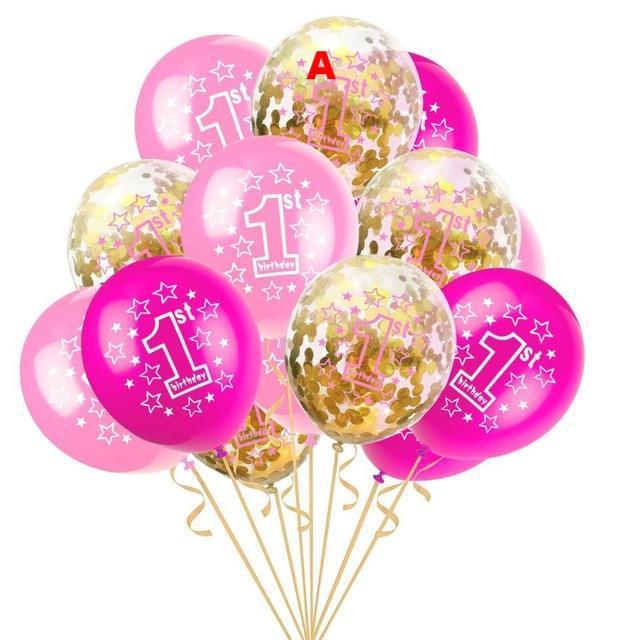 15pcs Foil Latex Confetti Balloon Baby One Year Old Happy Birthday Party - Lusy Store